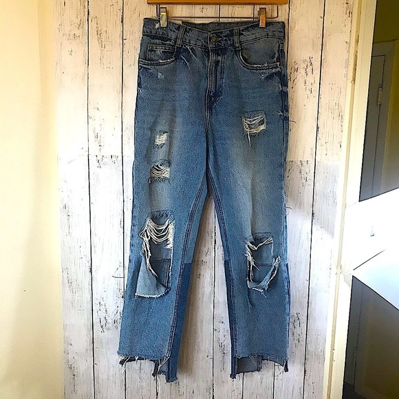 Zara Two Tone Raw Hem Straight Cut Jeans - Picture 11 of 16